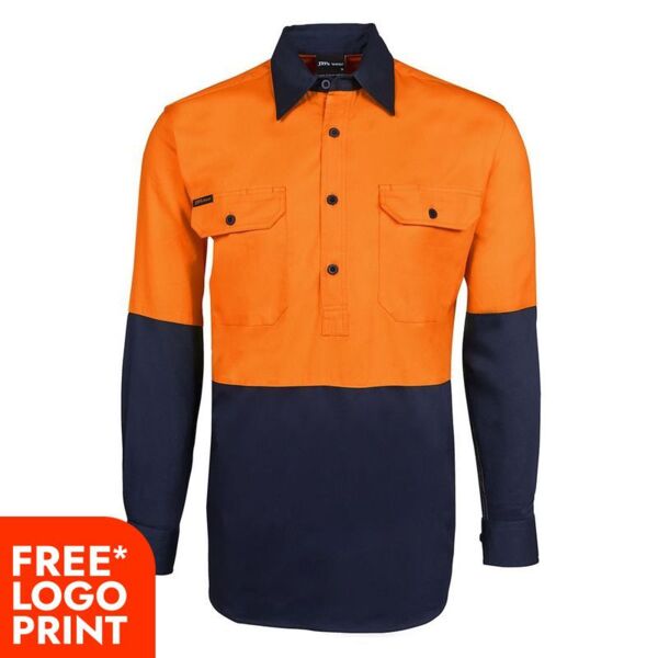Mens Hi Vis Close Front Long Sleeve 190G Shirt Thumbnail