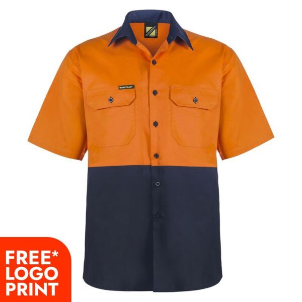 Mens Lightweight Hi Vis Two Tone Short Sleeve Vented Cotton Drill Shirt  Thumbnail