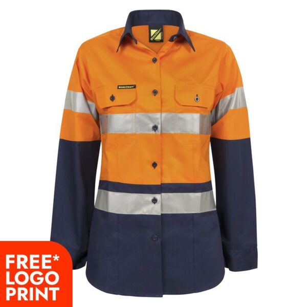 Womens Hi Vis Vented Cotton Drill Shirt With CSR Reflective Tape Thumbnail