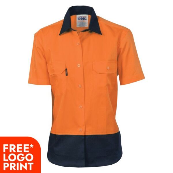 Womens Hi Vis Two Tone Cotton Drill Short Sleeve Shirt Thumbnail